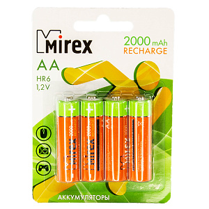 Аккумулятор Ni-MH "Mirex" HR6-E4 2000 mAh (AA, 4/40/200) в блистере