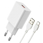 СЗУ L127, 18Вт, USB, поддержка QC, + кабель Type-C, белое