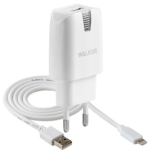CЗУ WALKER 2в1 WH-11, 1А, 5Вт, USB, + кабель Lightning, белое