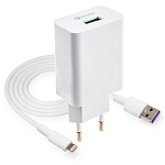 СЗУ L036, 18Вт, USB, поддержка QC, + кабель Lightning, белое (-)