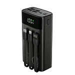 Power Bank Walker WB-635, 30000 mAh, Li-Pol, 22.5W, QC+PD, с 3 встроенными кабелями, черный