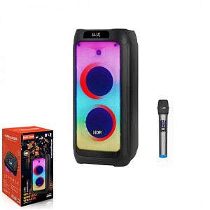 Колонка NDR-1608, Bluetooth, 72см, дин.2шт/8", 40Вт, пульт, беспр.микрофон, подсветка, черная