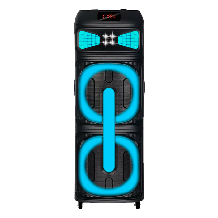 Колонка NDR-2250, Bluetooth, 112 см, дин.2шт/12",100Вт, ,пульт,2беспр.микрофона, подсветка, черная