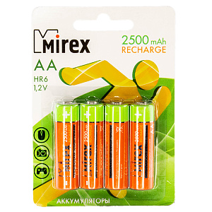 Аккумулятор Ni-MH "Mirex" HR6-E4 2500 mAh (AA, 4/40/200) в блистере