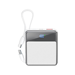 Power Bank PR-224, 10000 mAh, дисплей, встроенные кабели, белый (-)