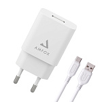 СЗУ AMFOX AH-45, 2.1A, 10,5Вт, USB, + кабель Micro, белое