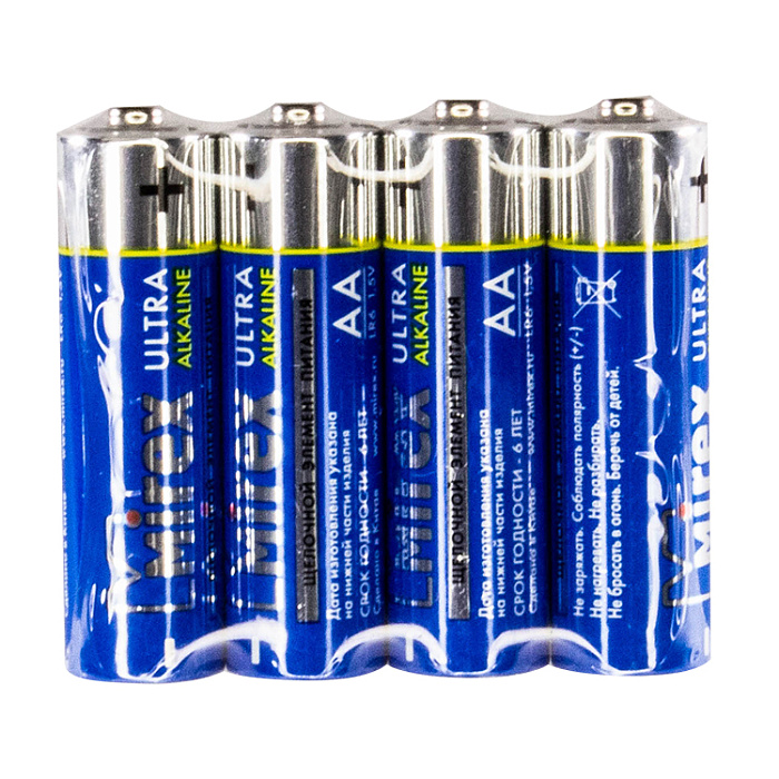 Батарейка MIREX алкалиновая LR6-S4 (AA, 4/40/720), упак