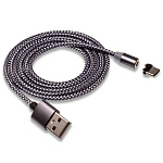 Кабель USB "WALKER" C590, 2.4А, Type-C, магнитный, для зарядки, индикатор, нейлон, серый